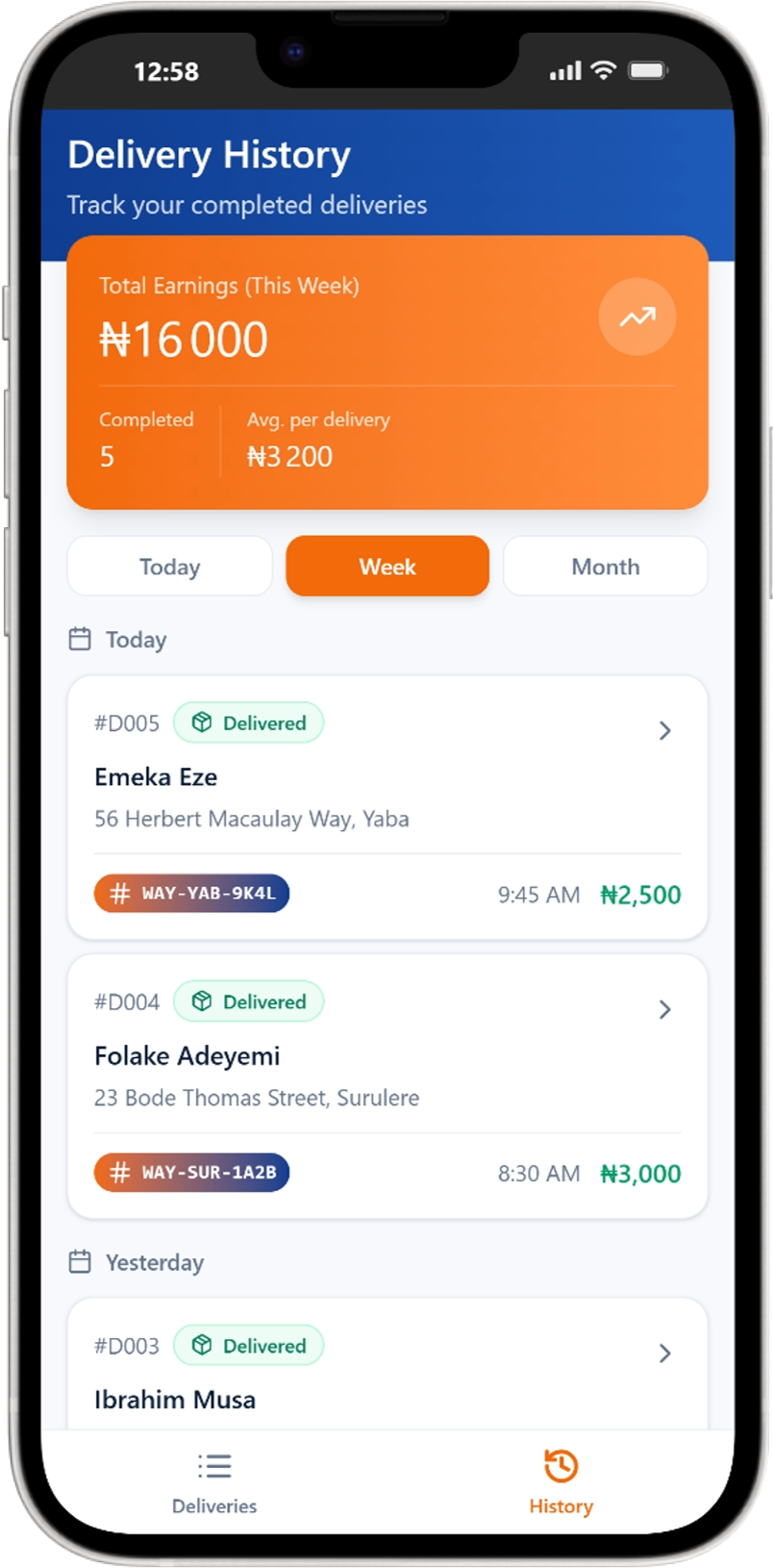 Historique livraisons